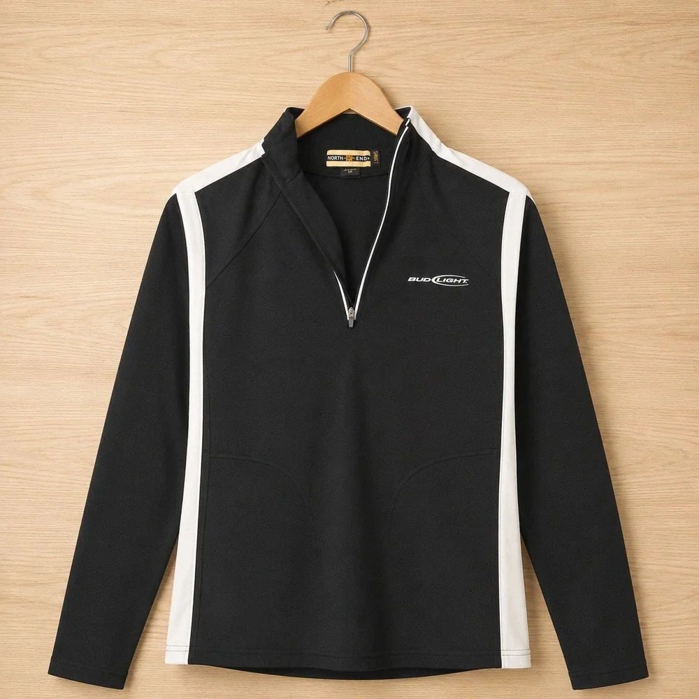 Bud Light quarter zip jacket by North End Women's Small Black & White Vintage